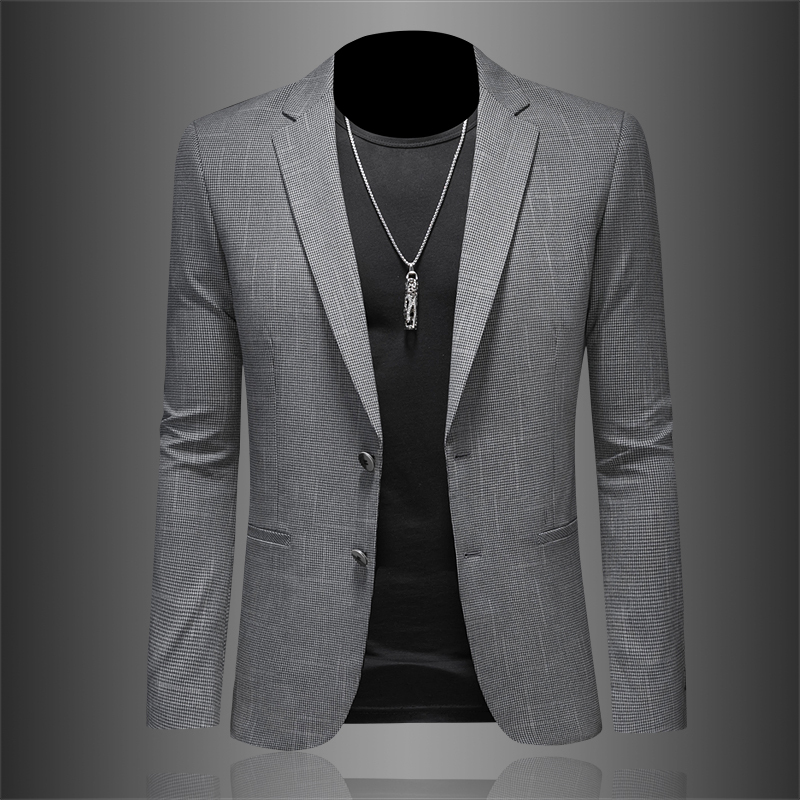European Style Men's Blazer Spring New Slim Fit Plaid Business Casual Suit High-End Light Luxury Top