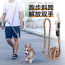 Two-headed dog rope one-two-function tilt straddling waist walking dog chain two small middle and large dog pet traction rope