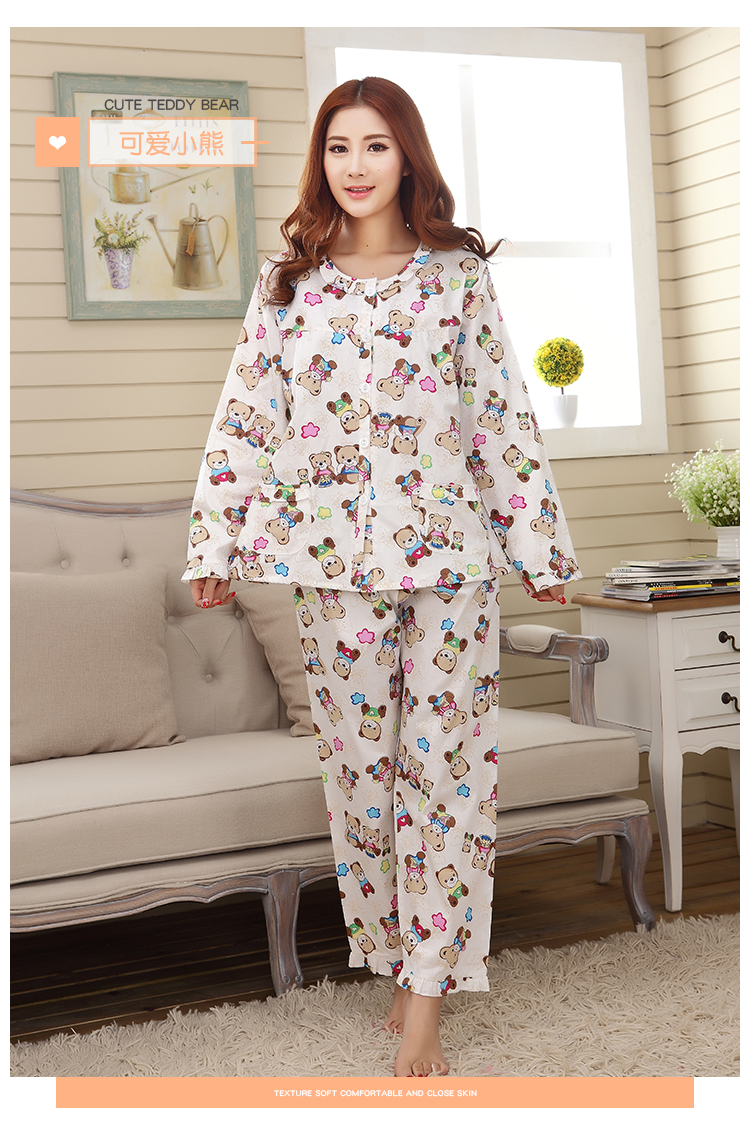 Bộ đồ ngủ cotton mùa xuân và quần dài tay nữ phù hợp với phim hoạt hình dễ thương dệt bông phục vụ mùa hè bằng vải cotton mỏng đồ ngủ nữ pijama cotton