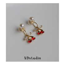 ND Ear Clip Without Earhole Woman Red Zircon Small Cherry Advanced Sensation Original Design Painless Mosquito Coil Pan Ear Accessories