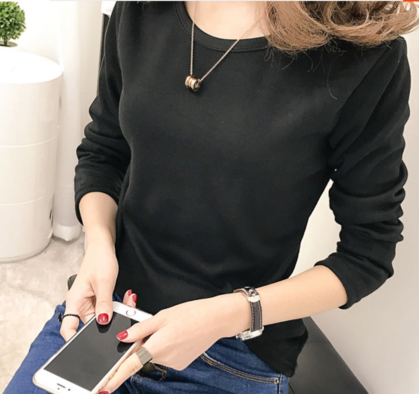 Học sinh áo thun dài tay ấm áp quần áo phụ nữ dày cộng với nhung Áo lót nữ thân nhiệt mỏng bên trong áo sơ mi chạm đáy - Áo ấm áo thun nữ dài tay nữ đẹp