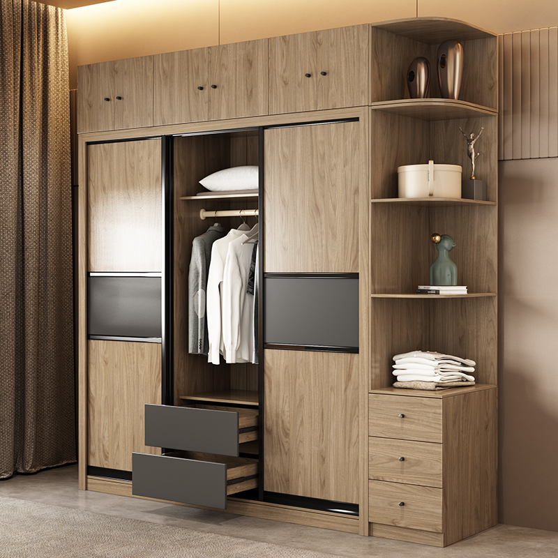 Sliding door wardrobe modern minimalist assembly sliding door Nordic large wardrobe layered partition home bedroom storage wardrobe