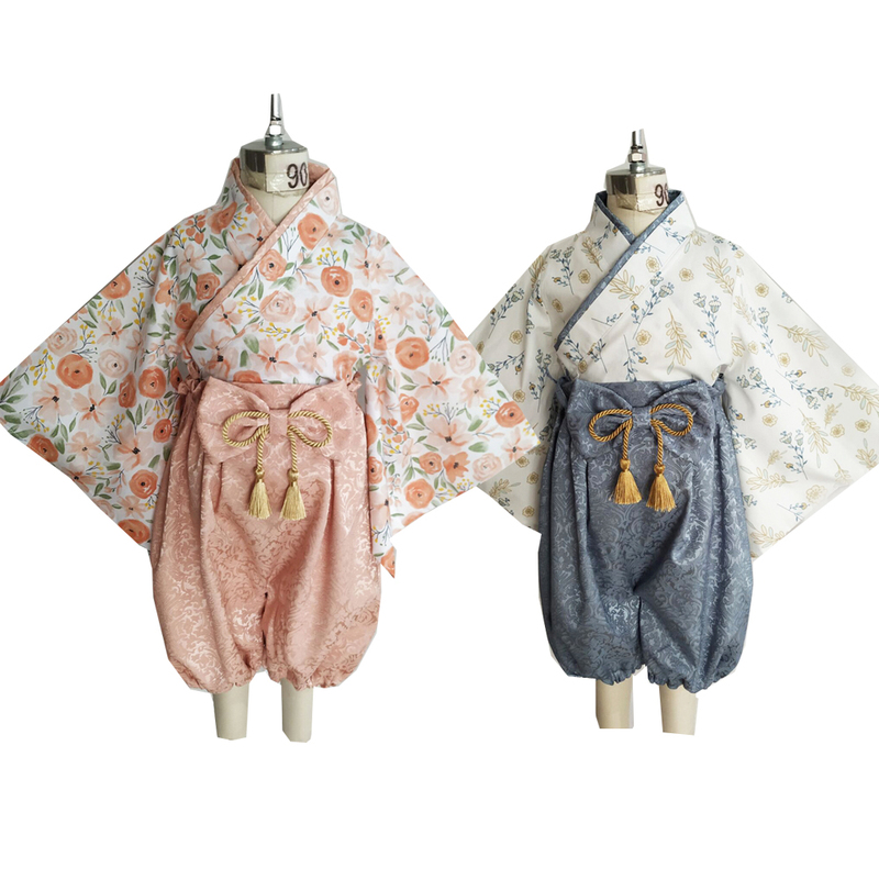 Augelute Infant Two-Piece Japanese Kimono Suit Jacquard Fabric Tassel Bow 25025