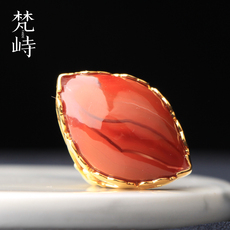 Серьги 梵峙16南红玛瑙925银镀金戒指指环川料原矿柿子红无胶无裂送证书