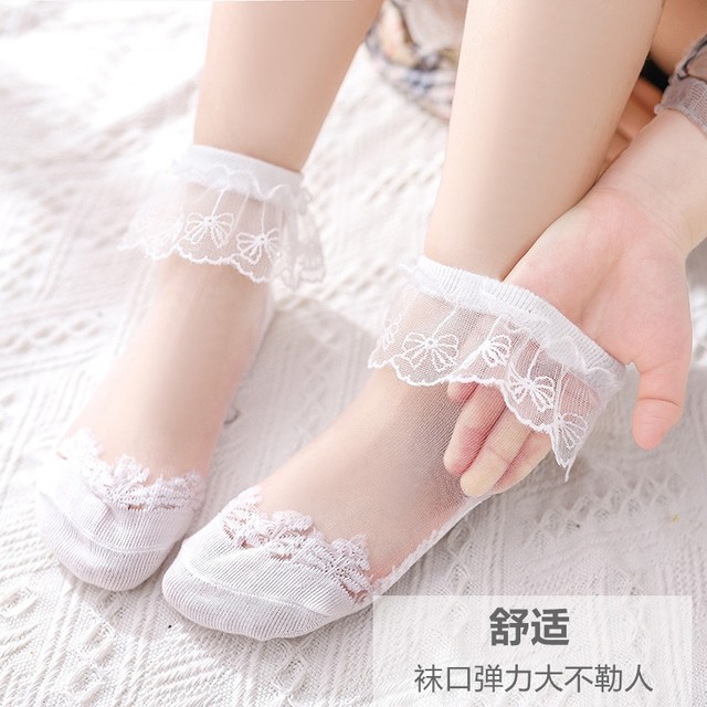 ຖົງຕີນເດັກຍິງ Summer ບາງໆ breathable ກ້ອນ Silk Crystal Socks ແບບເດັກນ້ອຍ Lace Princess ຖົງຕີນເດັກນ້ອຍຝ້າຍບໍລິສຸດ