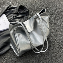 Large-Capacity Bag for Women 2026 New Silver Light Luxury Niche Shoulder Bag with a High-End Feel, Super Popular Commuter Tote Bag