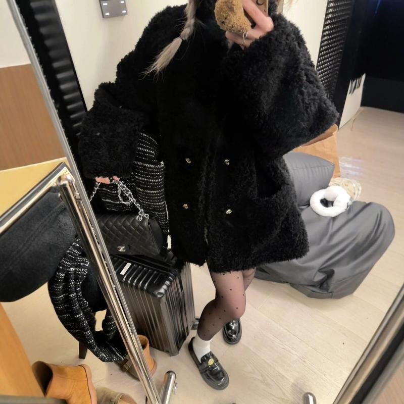 Black Teddy Bear Lamb Wool Coat for Women 2024 Autumn and Winter Lamb Fleece Fur Coat Fur-In-One New Style 2.0