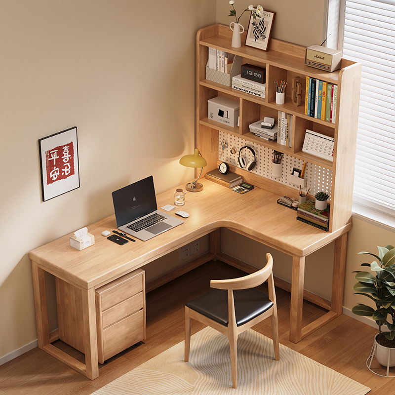 Solid Wood Corner Desk L-Shaped Bookshelf Integrated Corner Computer Desk Bookcase Combination with Perforated Board Double Study Desk Solid Wood Corner Desk L-Shaped Bookshelf Integrated Corner Computer Desk Bookcase Combination with Perforated Board Double Study Desk