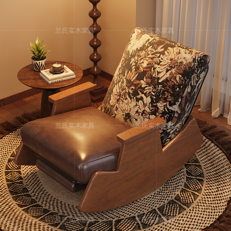 Solid Wood Rocking Chair, Living Room Mid-Century Style Single Sofa Chair, Home Balcony Leisure Chair, Retro Recliner, Can Recline and Sleep Solid Wood Rocking Chair, Living Room Mid-Century Style Single Sofa Chair, Home Balcony Leisure Chair, Retro Recliner, Can Recline and Sleep