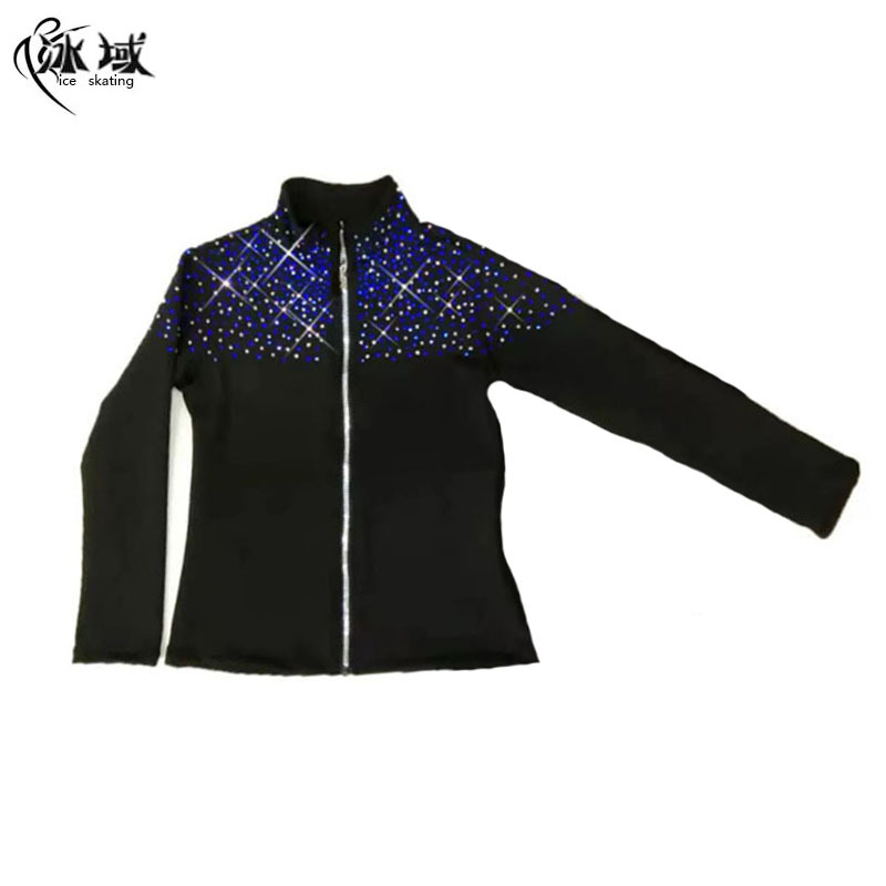 Spring and Autumn New Style Figure Skating Boys' Training Clothes Men's Skating Tops with Fleece for Warmth Adult Ice Skating Tops with Rhinestones