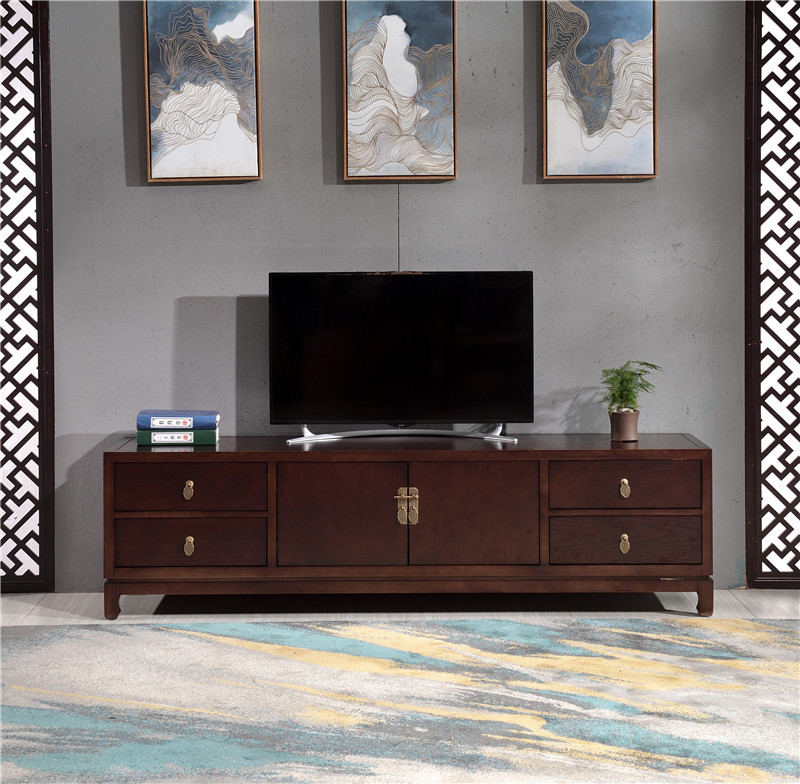 New Chinese living room solid wood TV cabinet simple antique Zen floor cabinet low cabinet TV cabinet model room furniture - Taobao