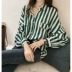 Đầu mùa thu mới 2018 hương vị Hồng Kông lỏng lẻo cỡ lớn bf sọc áo sơ mi nữ dài tay sang trọng áo mỏng Áo sơ mi