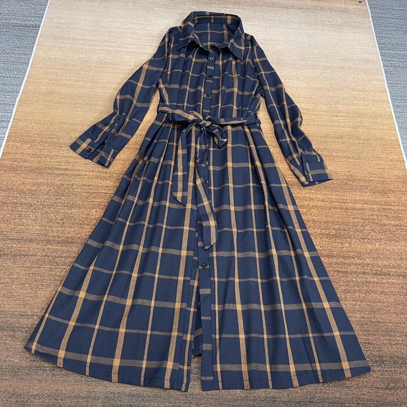 # A5-80981 Plaid High-End Long Skirt with a Large Hem, One-Piece Dress, Trench Coat Style, Women'S, Non-Stretch # A5-80981 Plaid High-End Long Skirt with a Large Hem, One-Piece Dress, Trench Coat Style, Women'S, Non-Stretch