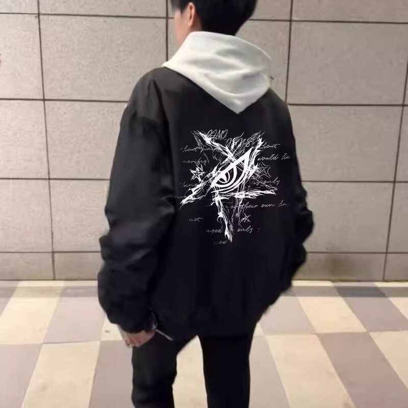 National Trend American Style Printed Flight Jacket for Men, Autumn and Winter High Street New Loose Fit High-End Baseball Jacket National Trend American Style Printed Flight Jacket for Men, Autumn and Winter High Street New Loose Fit High-End Baseball Jacket
