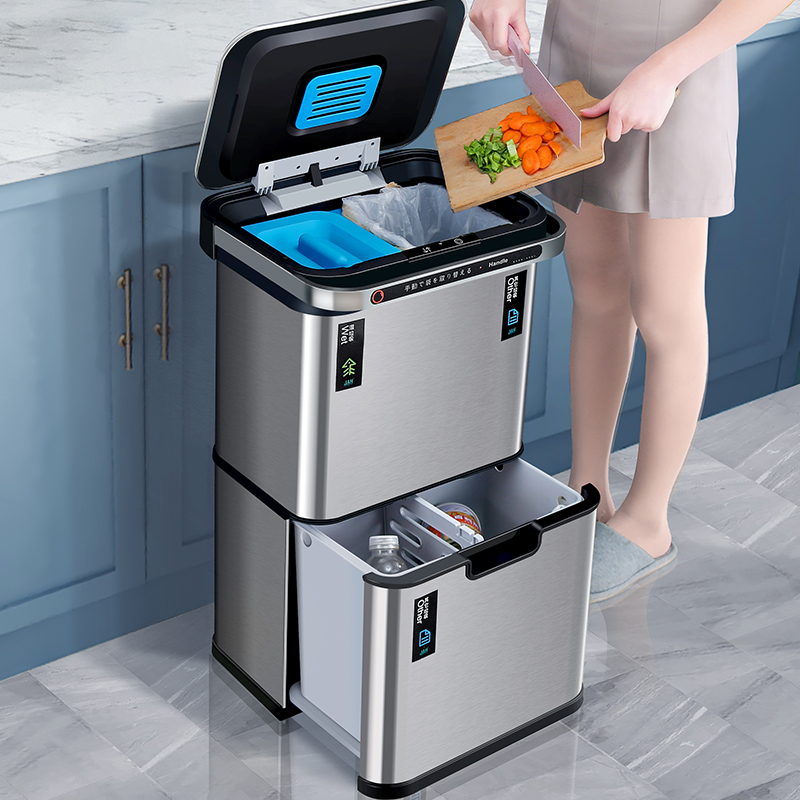 Kitchen bin 4 Classification with lid Home Large capacity Automatic intelligent inductive special large number dry and wet separation