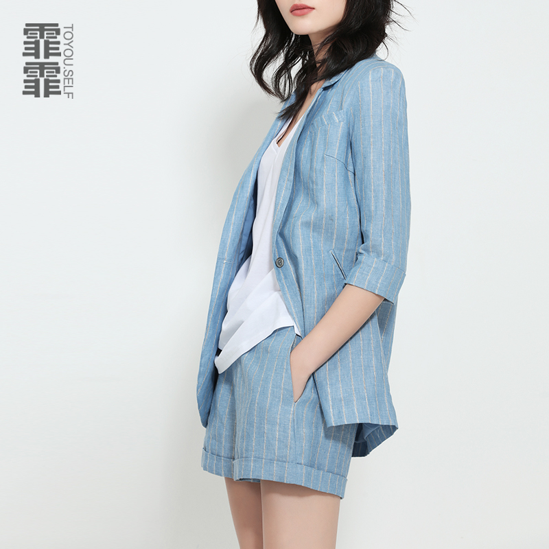 Feifei striped suit jacket women's suit 2021 spring and summer design sense suit cotton and linen work suit top women