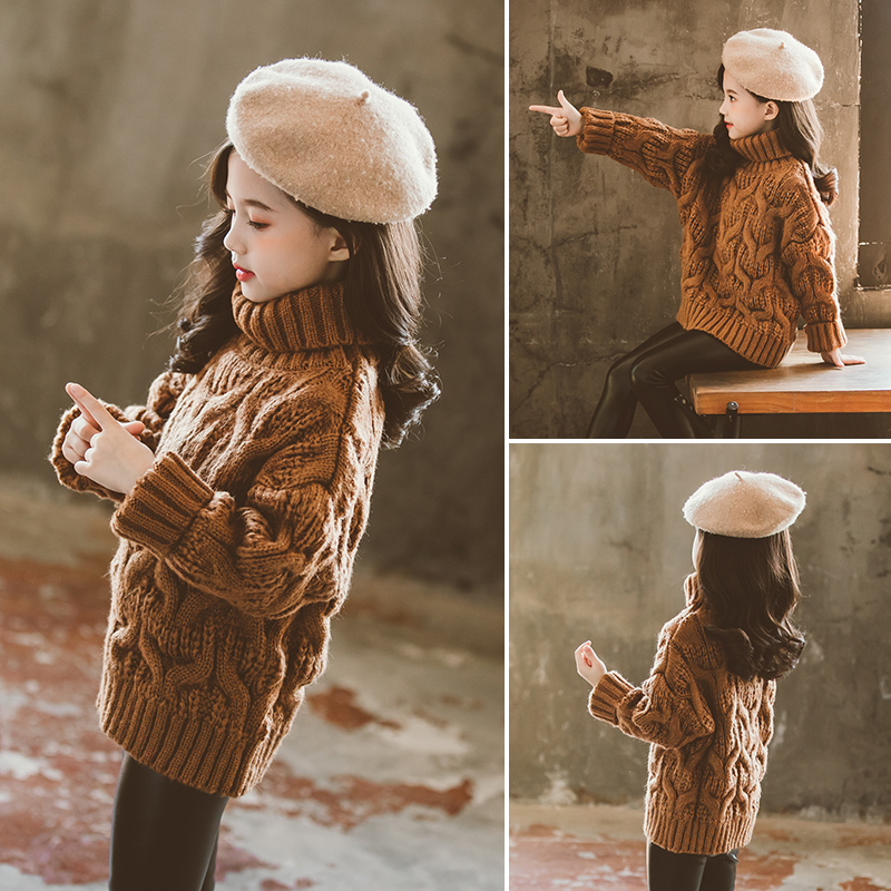 Girl High Collar Sweater 2021 New Foreign Pawn Kid Children Suit Plus Suede Thickened Little Girl's Undershirt Autumn Winter