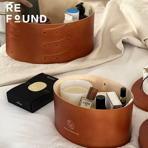 ReFound Деревянный ящик для хранения ручной работы с заклепками в стиле ретро, ​​овальный настольный ящик для хранения, полка для гостиной, украшение