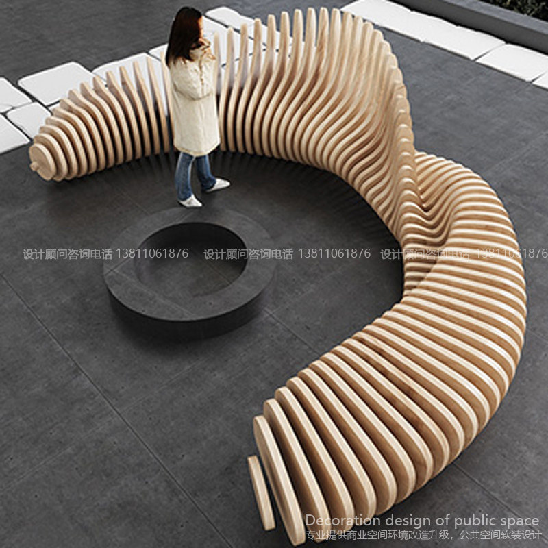 Custom Sales Lobby Indoor Outdoor Lounge Slice Long Seat Irregular Art Creative Stool Benches Chair