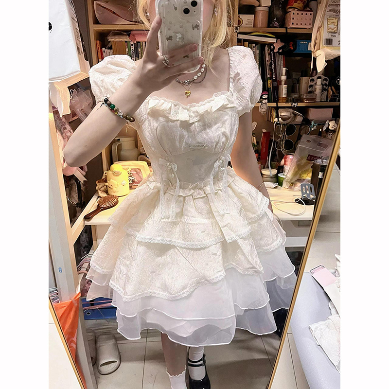 French-Style Sweet First Love Puff Sleeve Dress for Women, New Spring Collection, Gentle Style, Disney Runaway Princess Tutu Dress