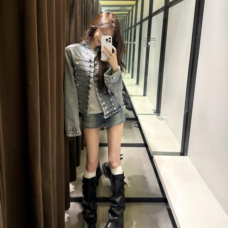 Early Autumn American Style Workwear Short Napoleon Denim Jacket for Women 2026 New Autumn Niche Jacket Top Early Autumn American Style Workwear Short Napoleon Denim Jacket for Women 2026 New Autumn Niche Jacket Top