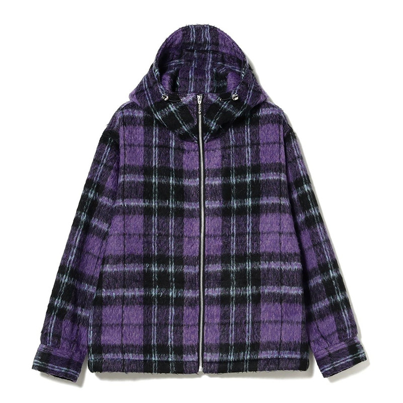 BEAMS 24AW FUTURE ARCHIVE SHAGGY HOOD BLOUSON 格纹连帽夹克-淘宝