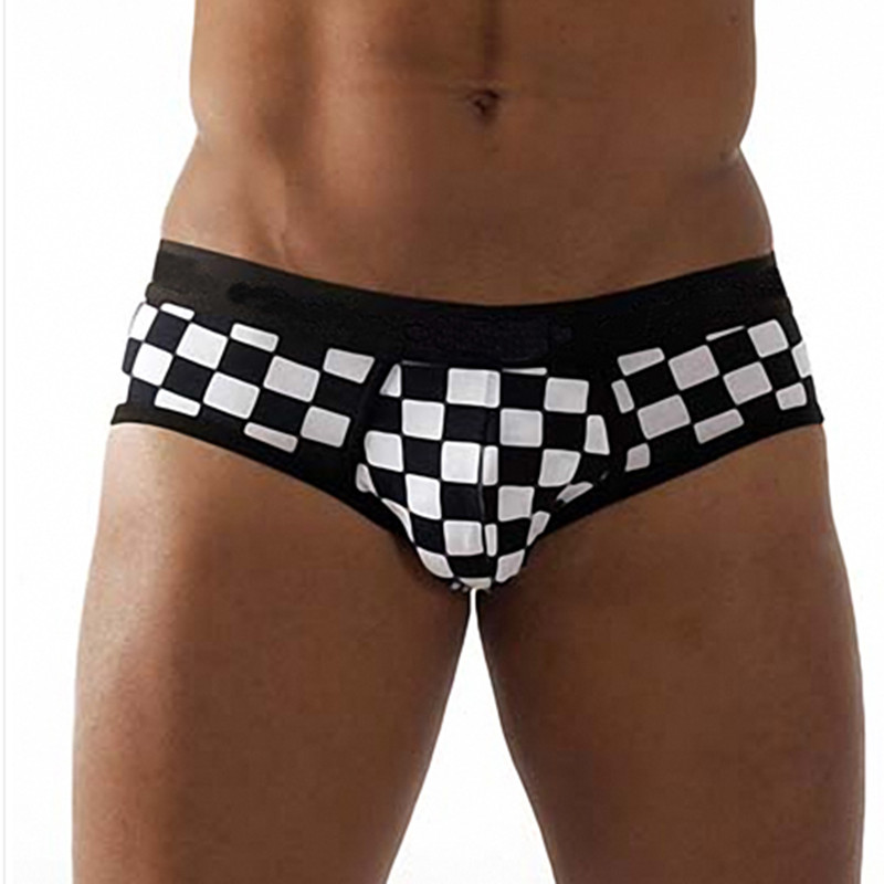 ASITOO modal fabric men's bottom waist briefs black and white plaid classic color full hundred