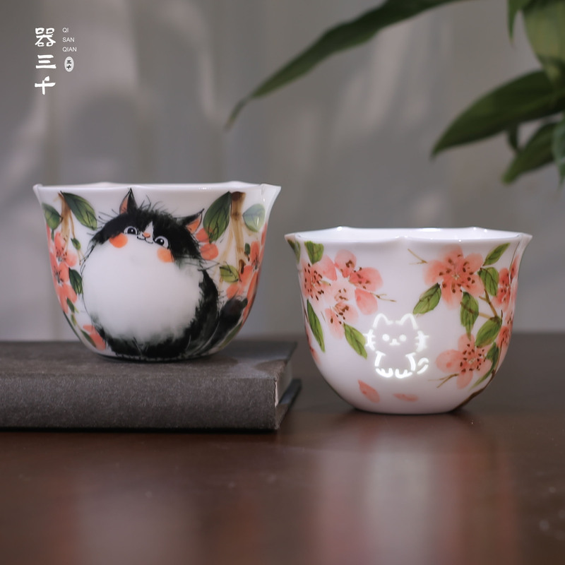 Jingdezhen Retro Exquisite Underglaze Hand-Painted Cat Water Cup Ceramic Tea Cup Coffee Cup Gift