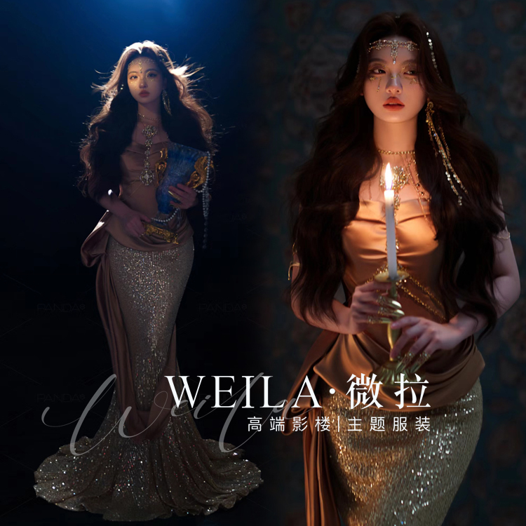 Bohemian Ethnic Style Exotic Style Dunhuang Desert Elf Photo Shoot Studio Clothing Sequin Fishtail Dress