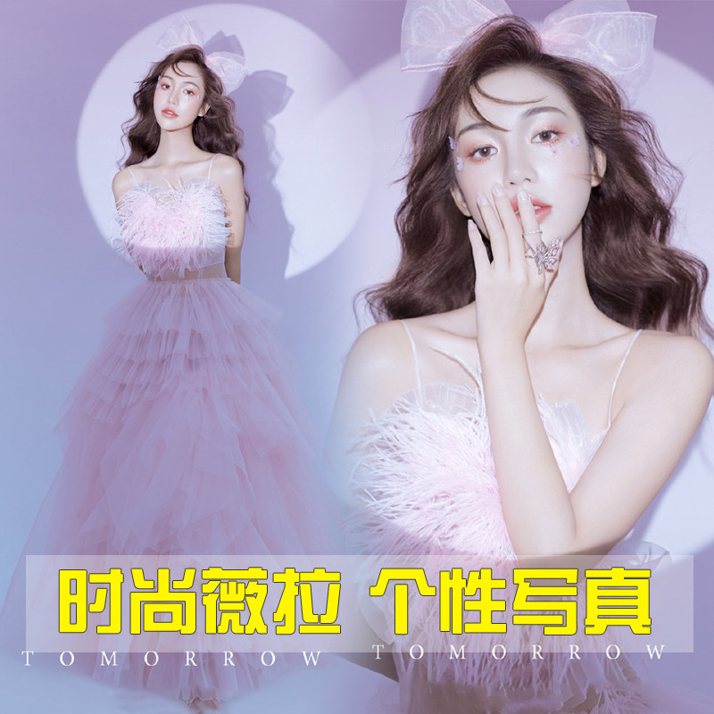 2021 New Sweet Sen Fantasy Shadow Shoot Art Writing True Ostrich Color Dressing Dressing Dresses