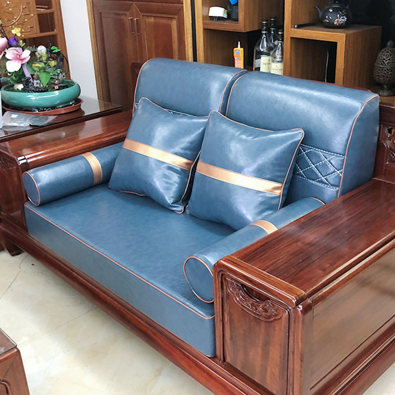 Custom thickened new Chinese mahogany leather sofa cushion with back cushion cowhide solid wood furniture sponge sofa cushion