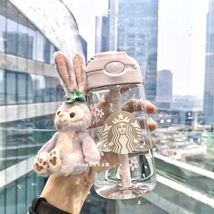 Стакан Starbucks со стеклянной ручкой в виде кролика для Святого Валентина, год Кролика, новая коллекция