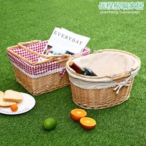 Picnic Blue and rattan choreography basket picking basket Basket Shopping Basket Bamboo Basket Gift Basket Willow fruit basket Handbasket Buy food