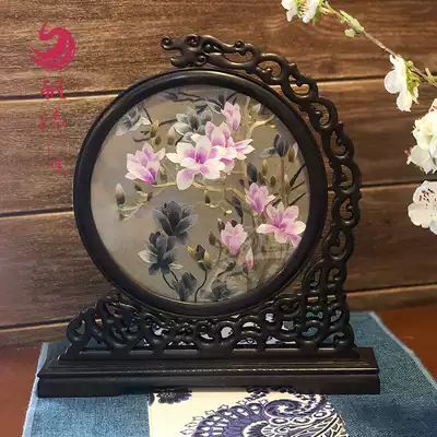 Xiang embroidery double-sided embroidery Pure hand embroidery Non-Shu embroidery Panda solid wood decoration classical screen characteristic gift living room