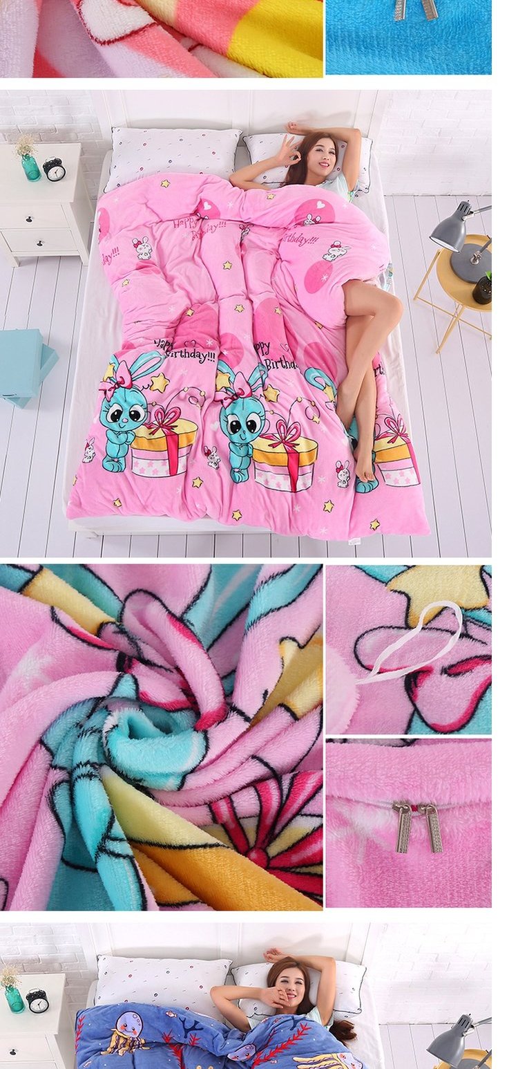 Chăn hai mặt san hô đơn mảnh dày đôi flannel quilt bao gồm mùa thu và mùa đông chăn sinh viên nhung ấm giải phóng mặt bằng chăn ga hàn quốc