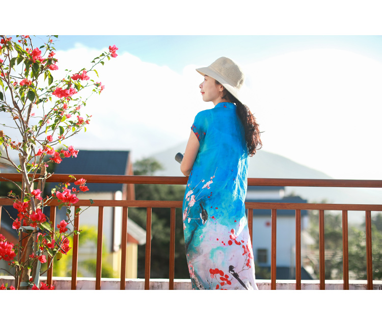 Phong cách quốc gia đầm ramie thuần phụ nữ mùa hè mới giảm béo dài retro Trung Quốc váy dài cải tiến sườn xám - Váy eo cao 	váy suông cột dây eo