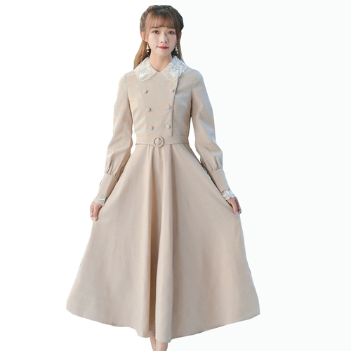 Демисезонная ретро двухрядная кукла, длинное платье, кукольный воротник, средней длины, облегающий крой