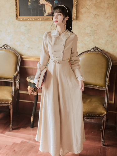 Демисезонная ретро двухрядная кукла, длинное платье, кукольный воротник, средней длины, облегающий крой