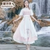 Mùa hè 2020 cải tiến yếu tố Hanfu Han váy dài hàng ngày phong cách cổ điển retro tươi màu phù hợp với váy voan thêu - Sản phẩm HOT