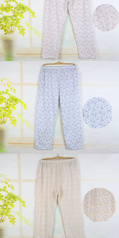 Bộ đồ ngủ cotton mỏng mùa hè cho bà mẹ trung niên cotton plus phân bón plus size quần dài điều hòa mặc nhà - Quần tây