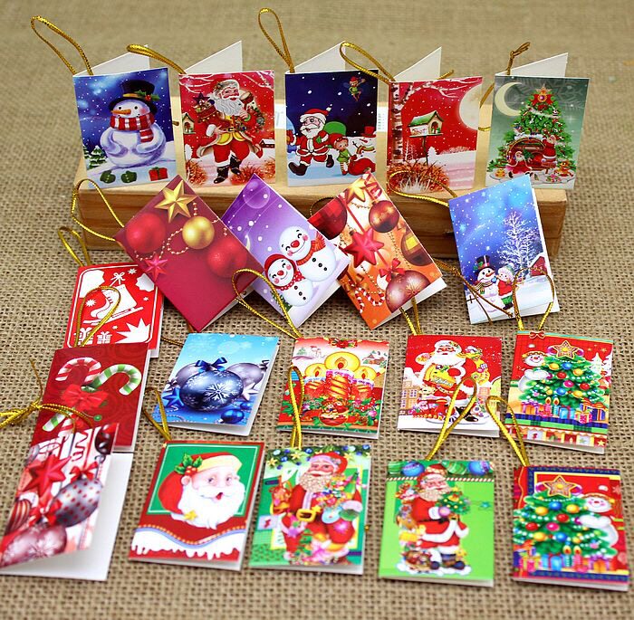 Christmas small card greeting card Christmas tree decoration wishing card cute mini Christmas small hanging card Santa Claus