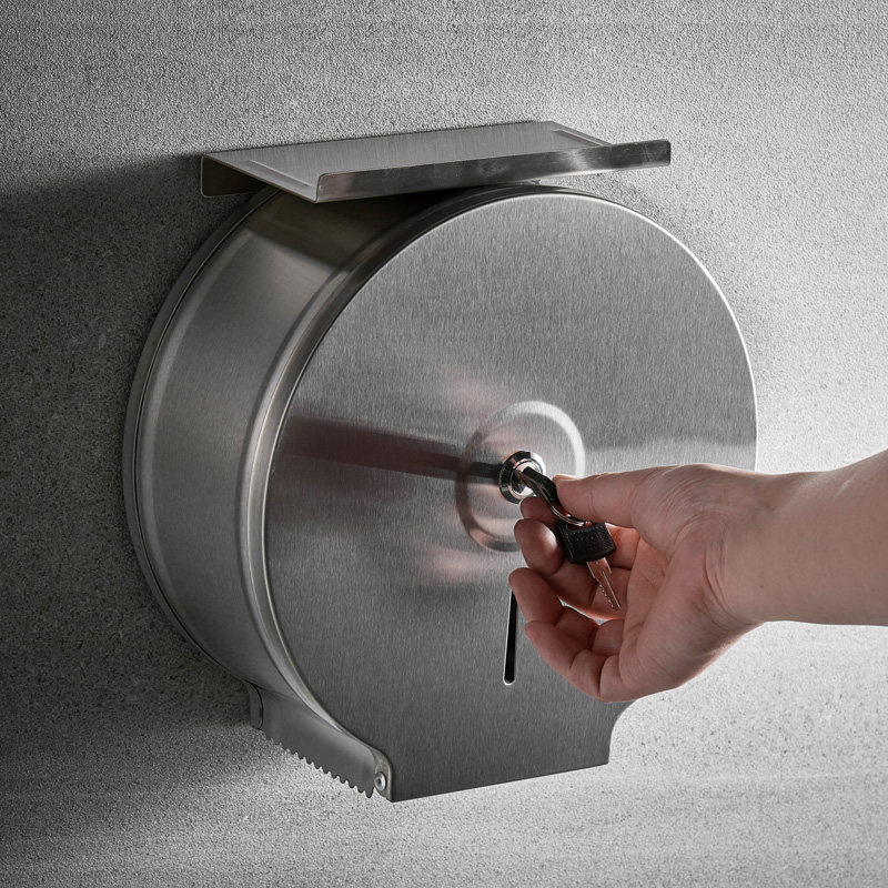 Large Roll Paper Case Wall-mounted Makeup Room Large Stock Paper Toilet Paper Shelf Public Toilet Hotel Commercial Stainless Steel Drum Toilet Paper Silo