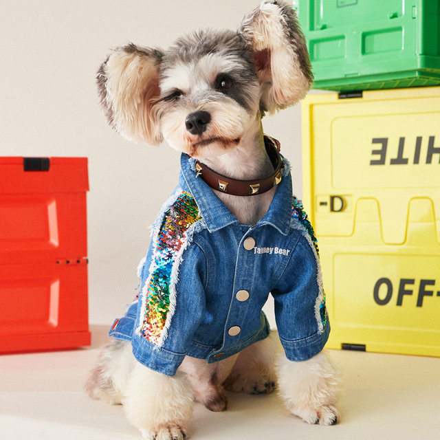 Sequins Pet Denim Jacket Color Schnauzer Teddy French Dog Clothes Small and Medium Dogs Autumn and Winter