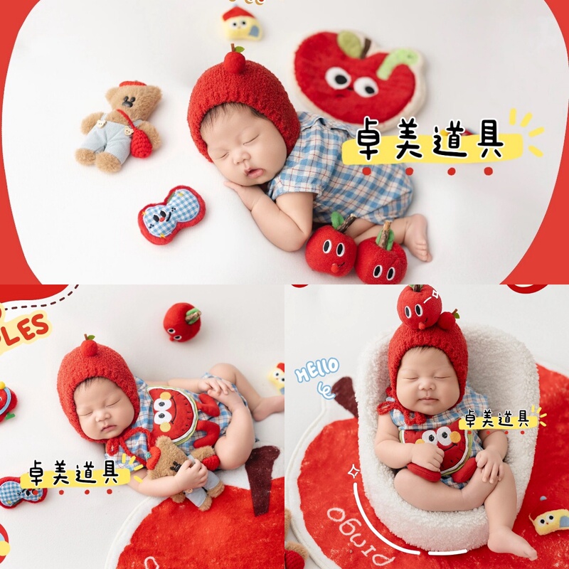 Children's Photography Clothing, Apple-Themed Baby Full-Month Photo, 100-Day Photo, Photo Props, Studio Photography, Newborn Children's Photography Clothing, Apple-Themed Baby Full-Month Photo, 100-Day Photo, Photo Props, Studio Photography, Newborn