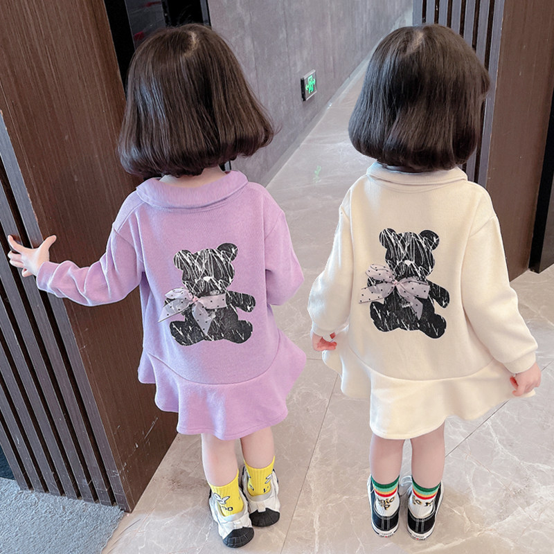 Girls' long-sleeved sweater dress children's spring foreign style casual skirt girls baby spring and autumn Korean version of the mid-length dress