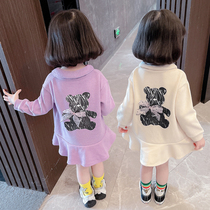 Girls long-sleeved sweater dress childrens autumn western style casual skirt girl baby spring and autumn Korean version mid-length dress