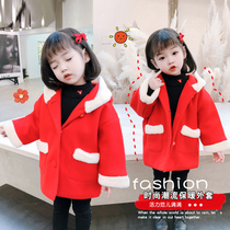Childrens autumn and winter 2020 new thickened woolen coat girls woolen woolen pure color Korean version of the foreign style female babys annual clothing trend