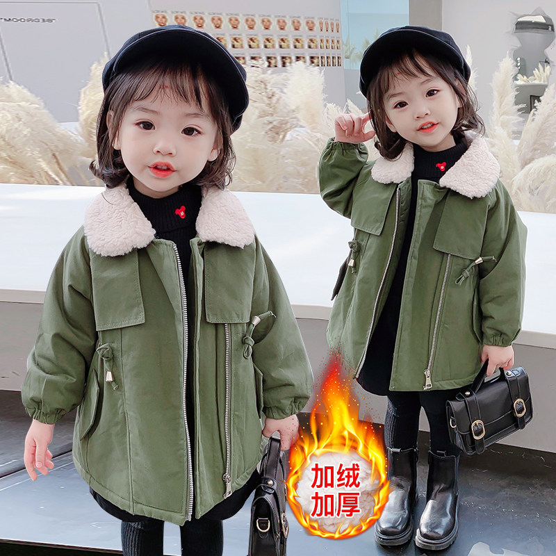 Girls fleece mid-length windbreaker 2020 new baby foreign style winter warm coat children's cotton coat Korean style trendy