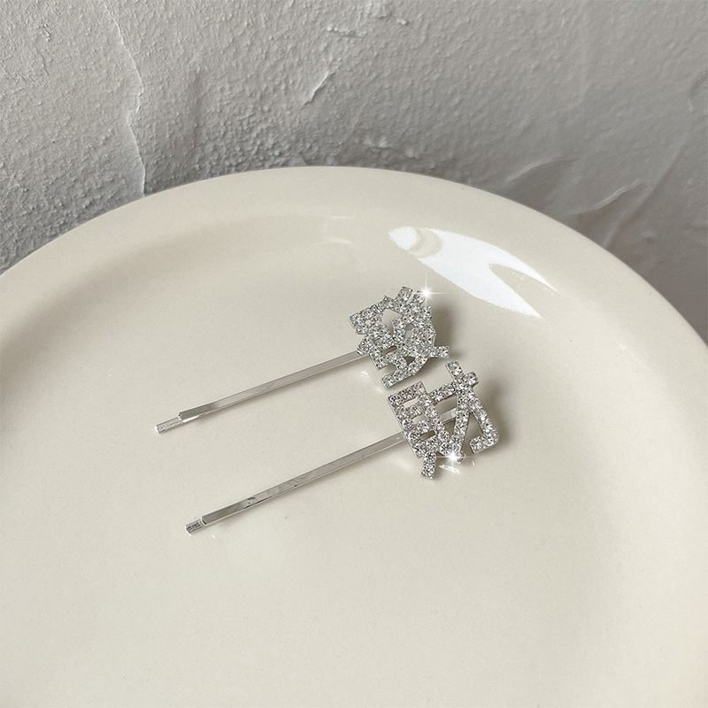 Fortune Silver + Diamondnew year Spring Festival New year's greetings Make a fortune Small hairpin Small delicate rhinestone Side clip girl celebrate the Spring Festival Hairpin Hair accessories Headwear