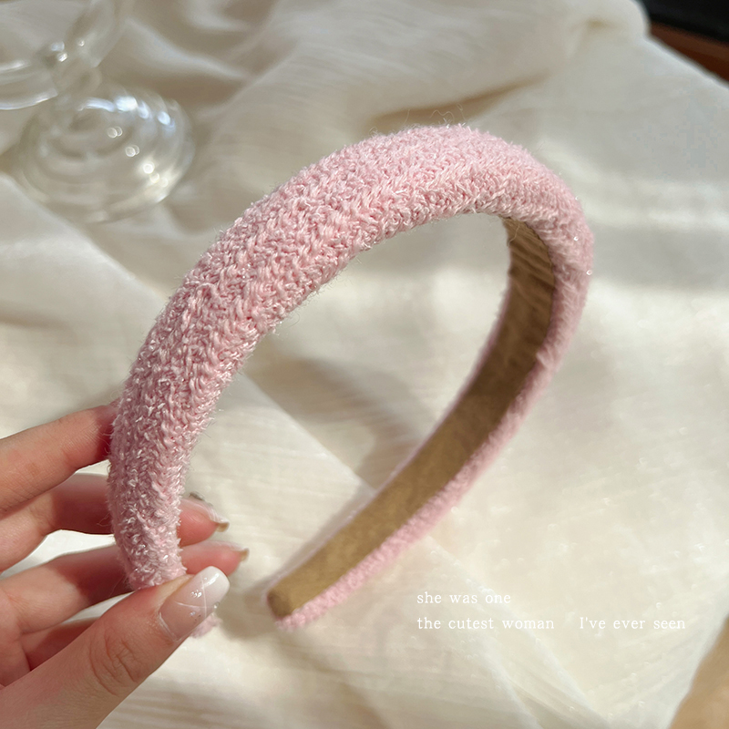 images 4:Pink woven girl headband senior sense small fragrant wind hoop sweet bagel hair tied headdress hairpin